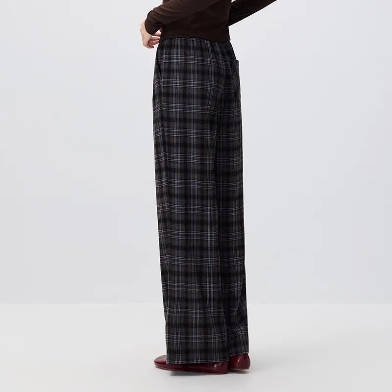 Semir Women Pants Plaid Draped Wide Leg Loose Fit 2026 Autumn Vintage Urban Casual HighWaist Flowing Everyday Trousers