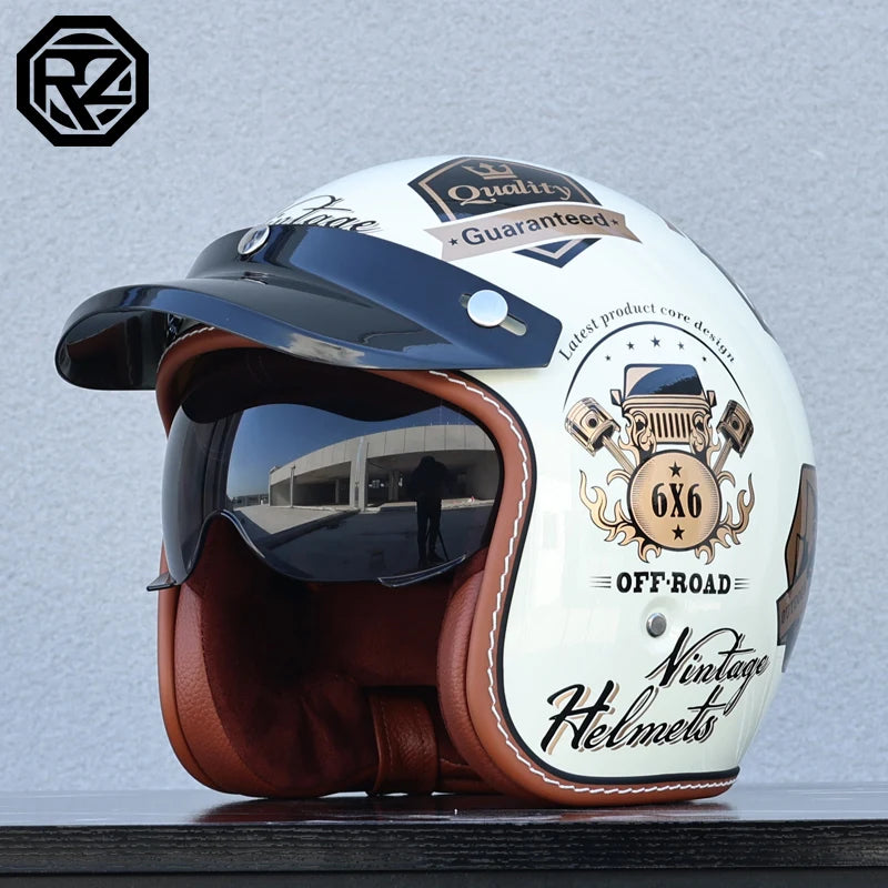 ORZ 3/4 Quarter Open Face Motorcycle Helmet, Vintage Jet Style Half Helmet,Cruiser Chopper Scooter Riding  Certified Casco Moto