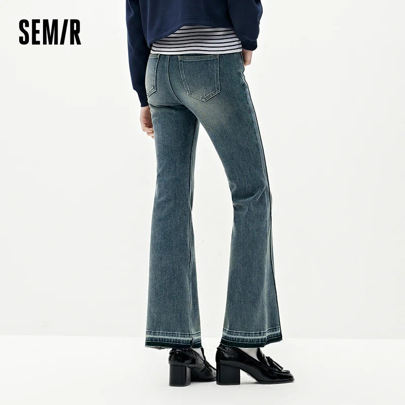 ខោខូវប៊យ Semir សម្រាប់នារី រចនាបថបន្ទះលាតសន្ធឹង មានស្រទាប់ក្រណាត់រោមចៀម ជើងវែងបែប Streetwear ស្លៀកប្រចាំថ្ងៃរដូវរងាថ្មី ឆ្នាំ២០២៦