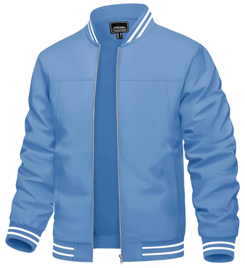 TACVASEN Spring Autumn Casual Jacket Mens Lightweight Full Zip Bomer Jacket Waterproof Outdoor Jacket Baseball Male Windbreaker