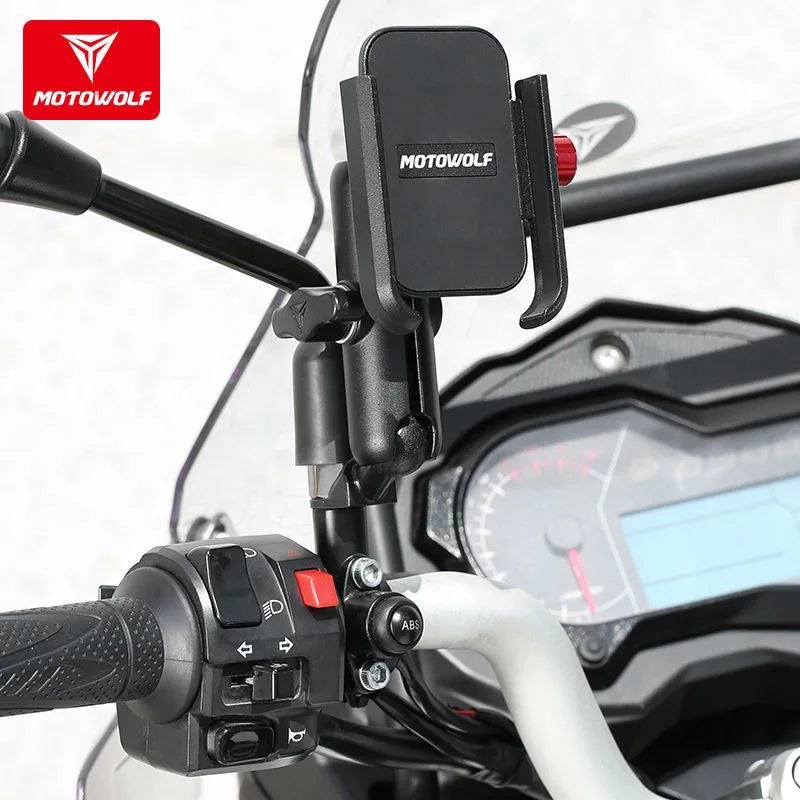 ជើងទ្រទូរសព្ទដៃ Motowolf កញ្ចក់មើលក្រោយសម្រាប់ម៉ូតូ ជាសកល សម្រាប់សាកថ្មទូរសព្ទដៃ ជើងទ្រទូរសព្ទធ្វើពីអាលុយមីញ៉ូម GPS ជាមួយរន្ធសាក USB