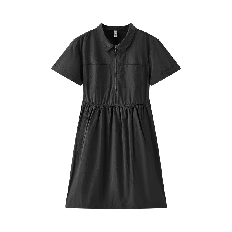 Semir Women Dress Lapel Drawstring Waist UV Protection Cool Texture Cargo Mini 2026 Simple Outdoor Daily Fashion Wear