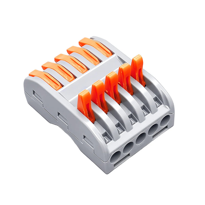TOMZN 10PCS Lever Wire Connectors 5 In 5 Out Quick Splicing Terminal Blocks 32A 250V for 28-12AWG Solid Stranded Flexible Wires
