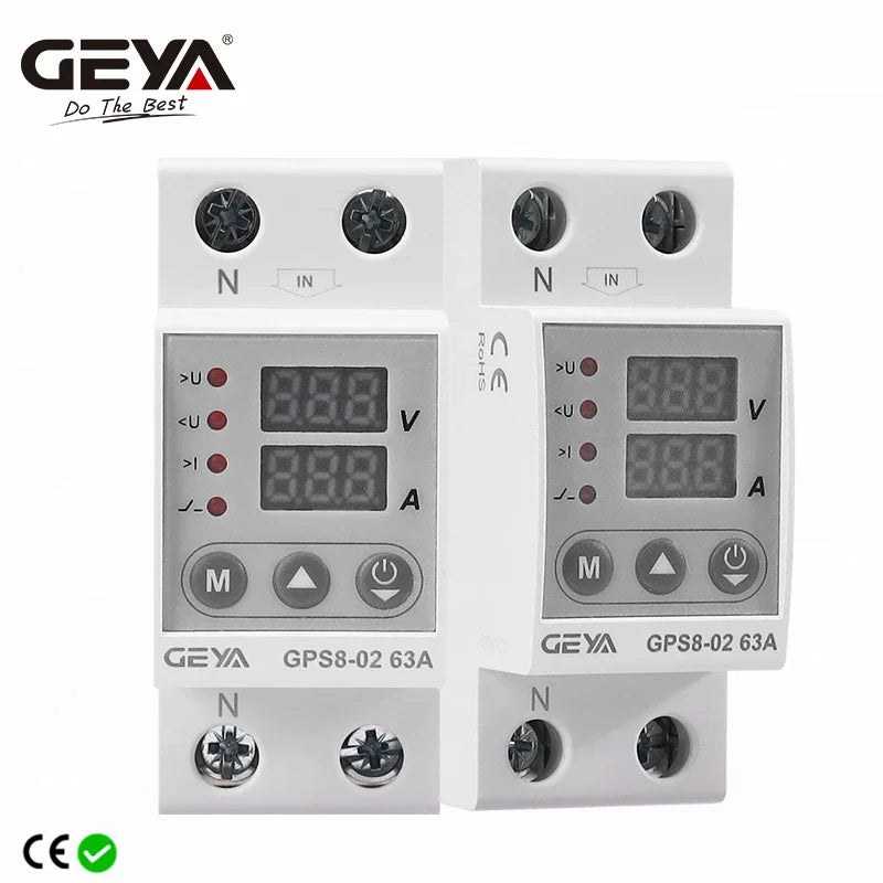 GEYA GPS8-02 Din Rail Over Current Protector Over Voltage Under Voltage Protective Device 40A 63A 80A 220VAC