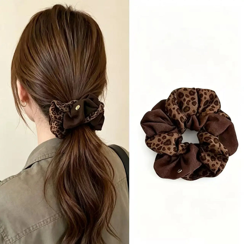 Korean-Style Leopard Print Color-Blocked Hair Tie for Women Versatile, Niche Ponytail Holder New Arrival High-End Hair Accessory