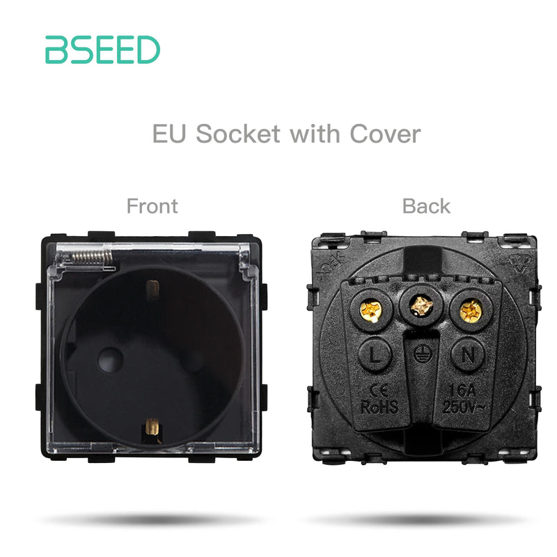 BSEED EU Wall Glass Panel With Double Internet Socket CAT5 RJ45 ST TV USB Function Parts Power Socket DIY Free Combination