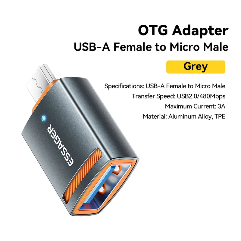 ឧបករណ៍ភ្ជាប់ Essager USB3.0 OTG Type-C USB-A Micro Female ទៅ USB Micro iP Type-C Male Converter សម្រាប់ Macbook Xiaomi iPhone OTG Adapter