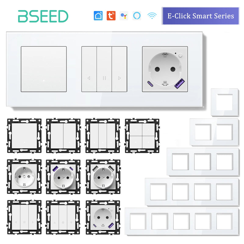 BSEED WIFI Click Switch Function Part Only Glass Frame Smart Light Switch DIY Part Smart Wifi Socket Parts Free Combination