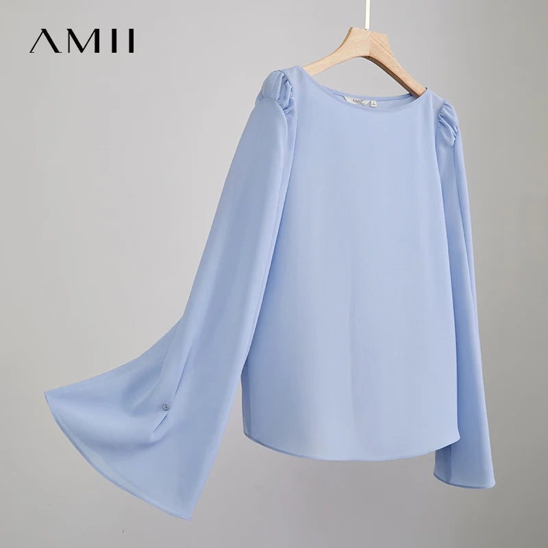 អាវស្រី AMII ឆើតឆាយសម្រាប់ស្ត្រី រដូវស្លឹកឈើជ្រុះថ្មីឆ្នាំ ២០២៦ កអាវវែងដៃវែង អាវក្រណាត់ chiffon ម៉ូដសម្រាប់ស្ត្រីការិយាល័យ 12541168