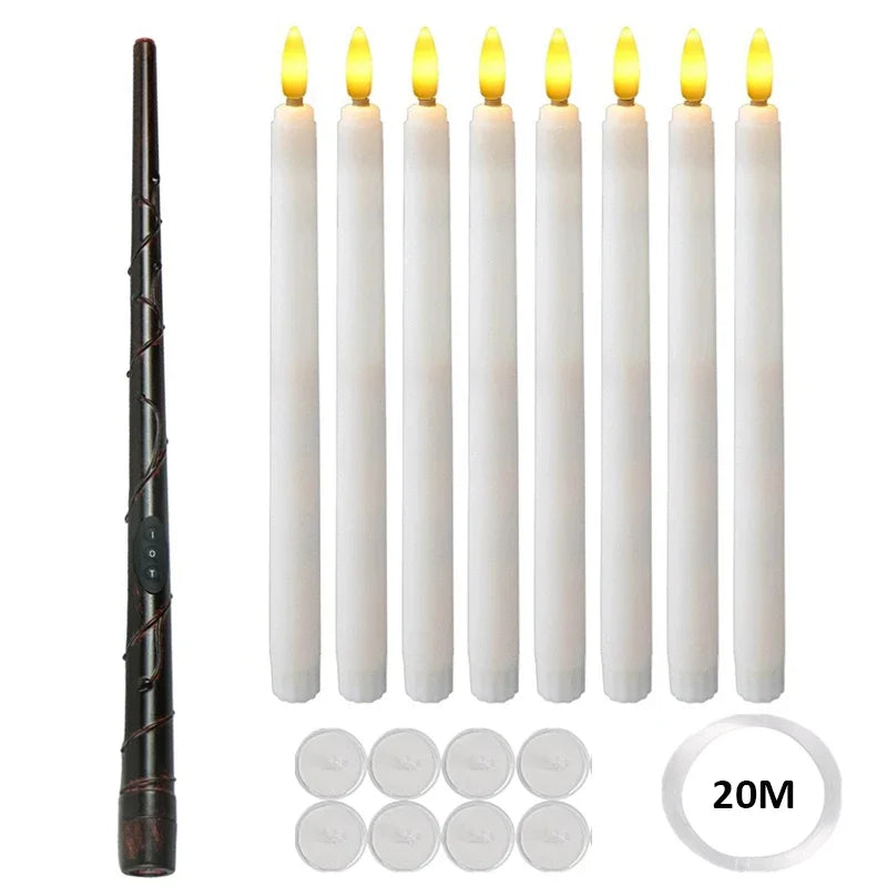 ទៀនអណ្តែតជាមួយដំបង ទៀន LED អណ្តែតទឹកគ្មានអណ្តាតភ្លើង ដំណើរការដោយថ្ម ទៀនបញ្ជាពីចម្ងាយសម្រាប់បុណ្យហាឡូវីន បុណ្យណូអែល