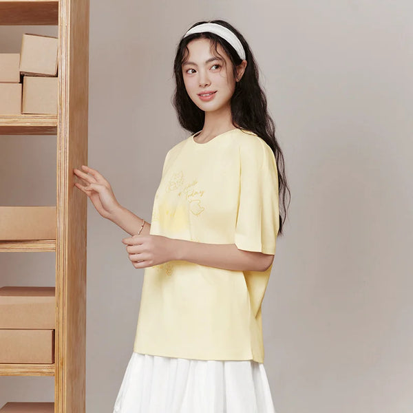 អាវយឺត Semir សម្រាប់នារី ប្រវែងមធ្យម រលុង បោះពុម្ពរូបតុក្កតា ដៃខ្លី រដូវក្តៅ ឆ្នាំ២០២៦ អាវយឺតទាន់សម័យ គួរឲ្យស្រលាញ់