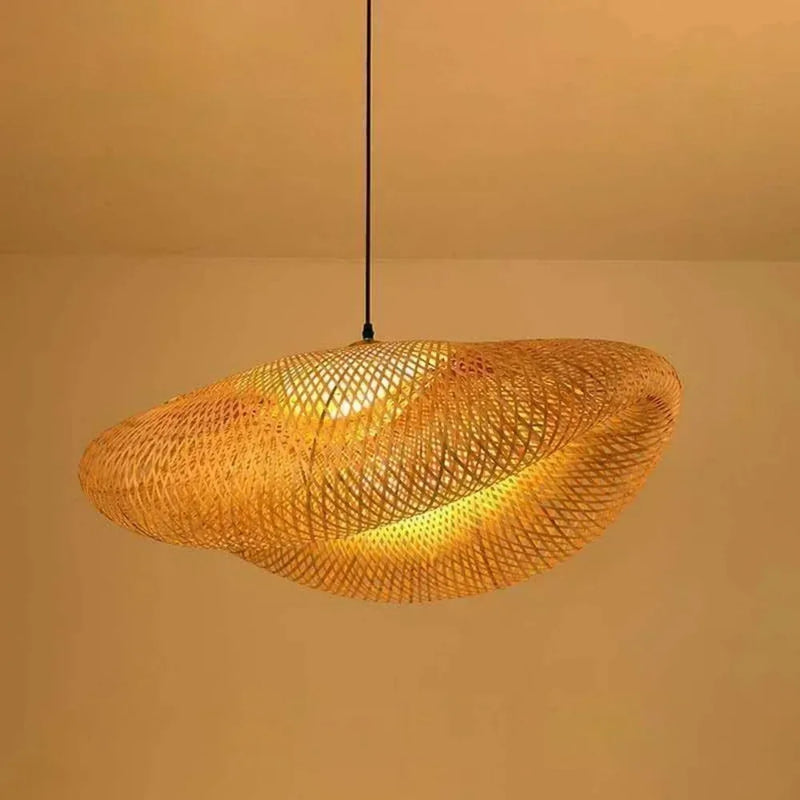 Japanese Style Pendant Light, Handmade Rattan Chandelier, Natural Woven Bamboo Wooden Lamp for Restaurant Cafe Home Decoration