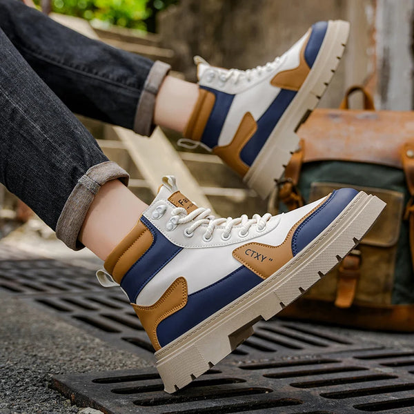 Men's boots four seasons soft sole non-slip comfort casual boots fashion high-top outdoor boots male's British sports work boots