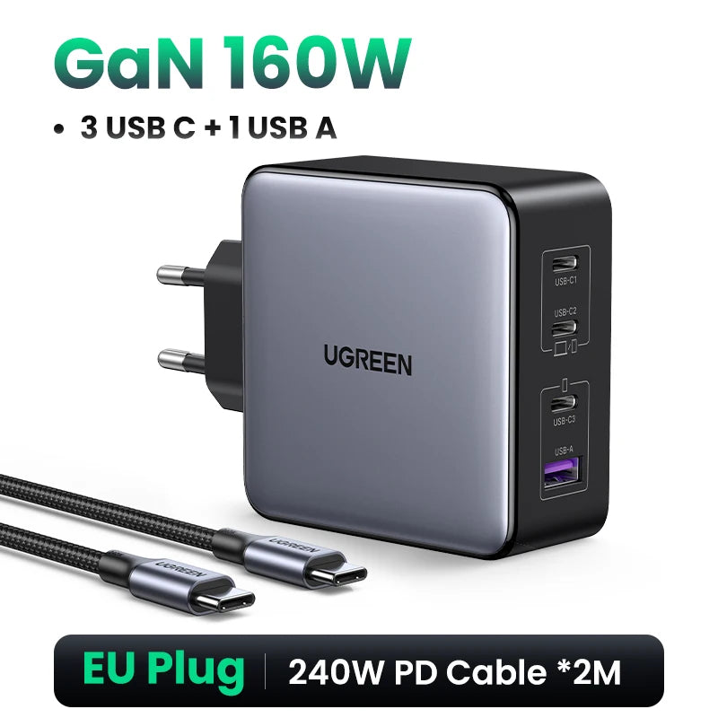 UGREEN 160W GaN Charger PD3.1 Type C For Macbook Pro Laptop USB Fast Charger QC4.0 3.0 Quick Charge For iPhone 18 Xiaomi Tablet