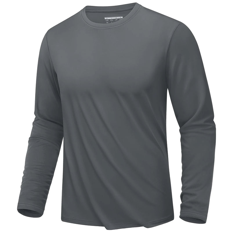 TACVASEN UPF 80+ UV Protection T-Shirts Men's Long Sleeve O-Neck Solid Tee Spring Summer Quick Dry Hiking Outdoors Pullover Tops