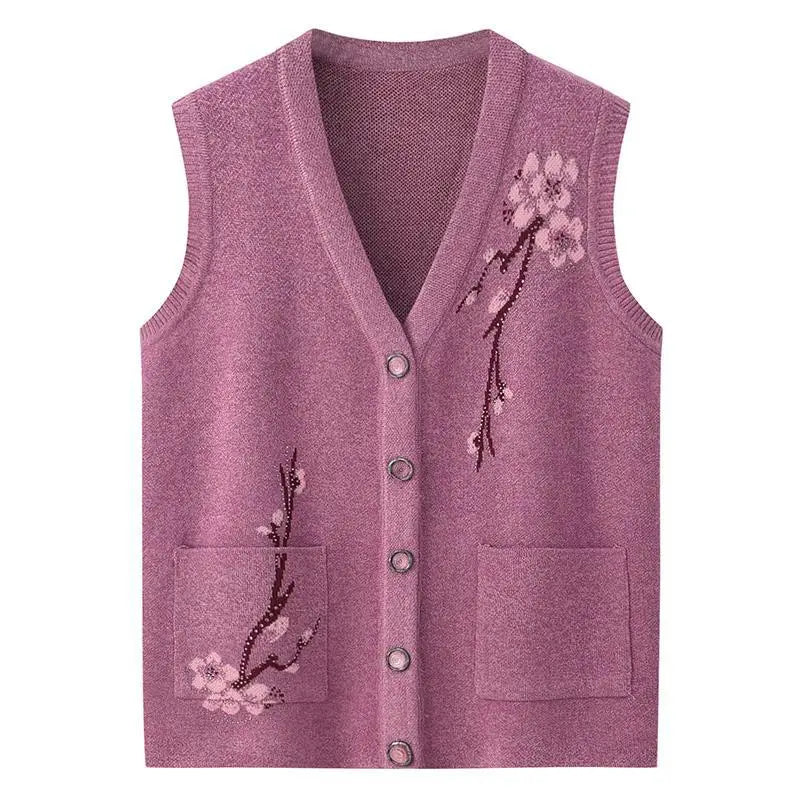 High Quality Grandma Vest Spring Autumn Knitted Sweater Jacket Women Cardigan Waistcoat Middle Aged Mother Winter Clothes