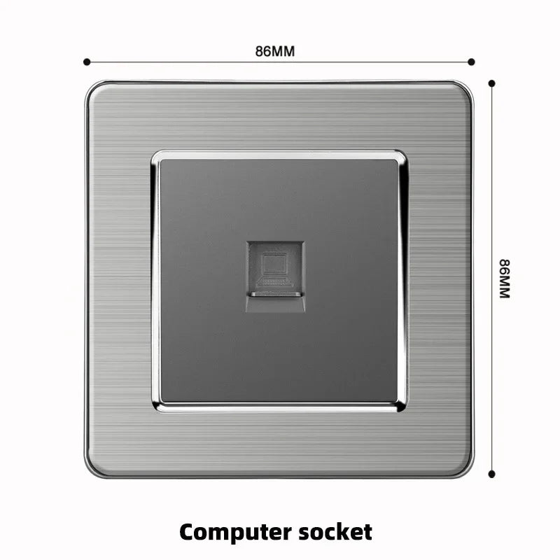 Grey Stainless Steel Metal Uk 13A Wall 220V Light Switch with Electrical Socket, Smart Type-c Fast Charging Wall USB C Socket