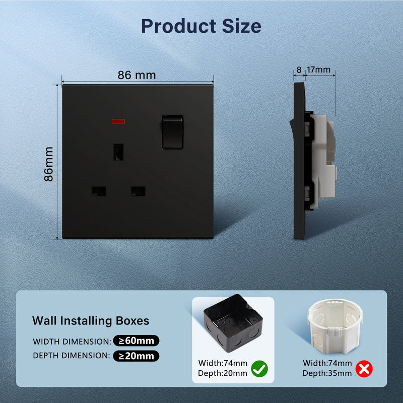 BSEED UK Standard Switched Wall Socket Double Electric UK Outlet with Switch Integrated Panel Plastic for Kitchen Bedroom 13A