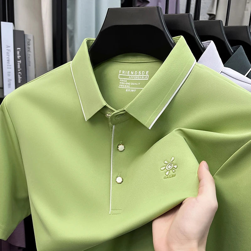 High-End Men Short-Sleeved Polo Shirt Lapel Button Letter Print Outdoor Sports Summer New T-Shirt Golf Business Casual Men'sWear