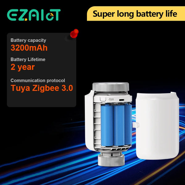 ឧបករណ៍បញ្ជាសីតុណ្ហភាព EZAIOT Tuya ZigBee ឧបករណ៍បញ្ជាសីតុណ្ហភាពវិទ្យុសកម្ម Smart TRV គាំទ្រ Alexa Google Home