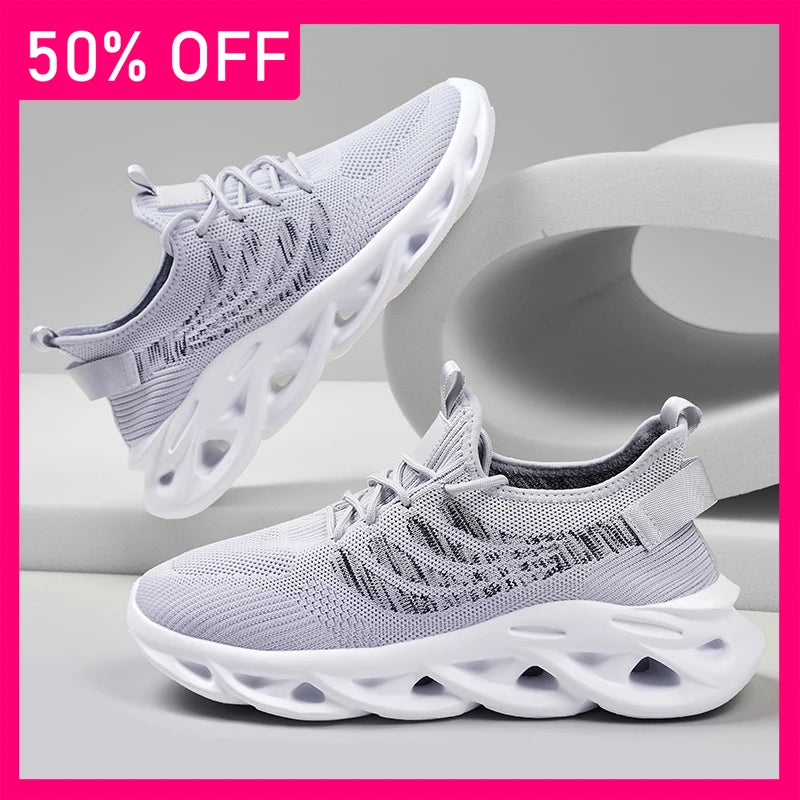 Men Sports Shoes Soft Mesh Breathable Lace Up Outdoor Walking Shoes New Soft Sole Rebound Comfort Casual Tennis Shoes for Men