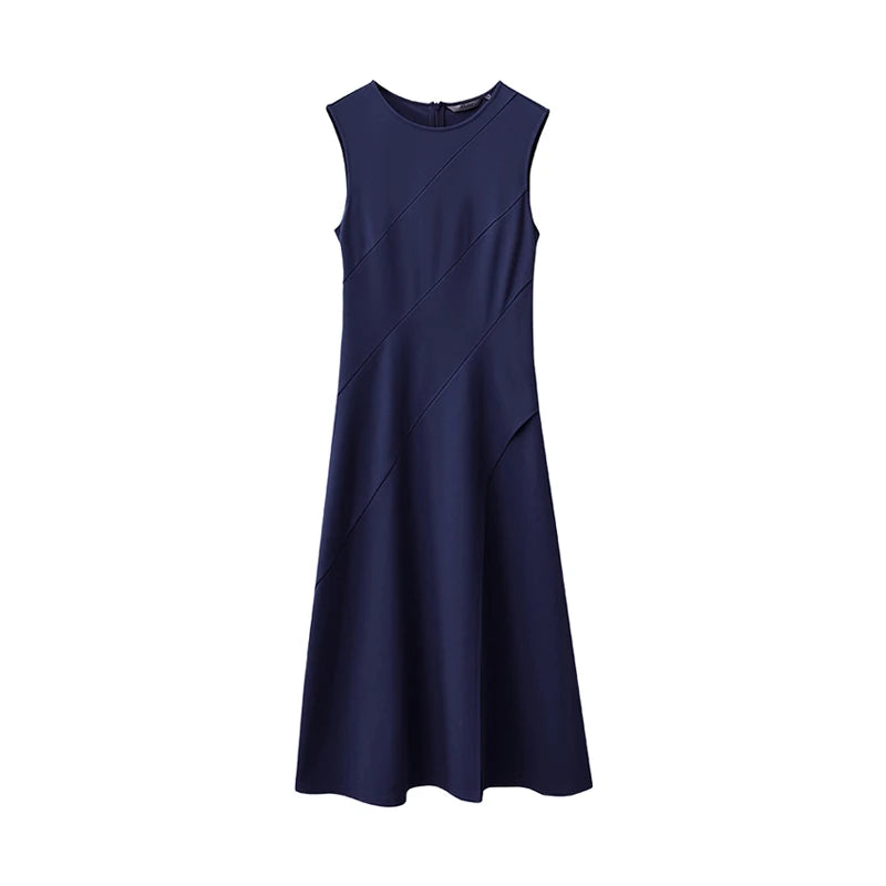 Amii Women's Sleeveless Dress 2026 Summer New Round Neck Fitted Waist With Slit Elegant Casual Midi Dress For Women 12642063