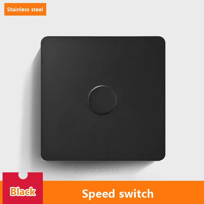 EU UK Standard Single Dimmer Switch Knob Wall Light Switch Black/White/Silver/Gold Stainless Steel Panel Speed Fan Contro Switch