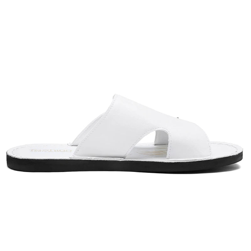 Men's Adjustable Double Buckle Leather Slide Sandals Open Toe Flat Non Slip Casual Summer Slippers Vintage Antique