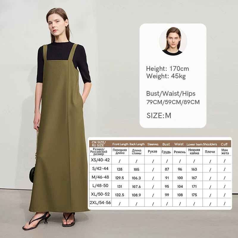 AMII Loose Solid Color Dress Two Wear Front Back Casual 2026 Summer Women Simple Retro Strap Office Lady Pocket A Line 12552090