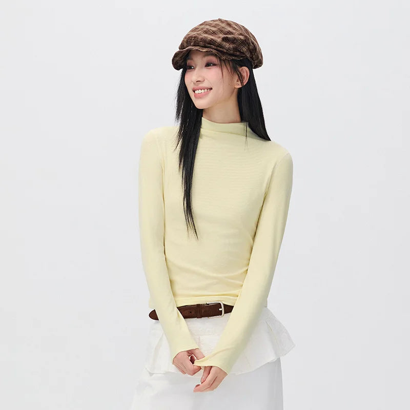 Semir Women Knit Tshirt Thermal Warmth Mock Neck Regular Shoulder Slim Fit Versatile 2026 New Winter Daily Wear