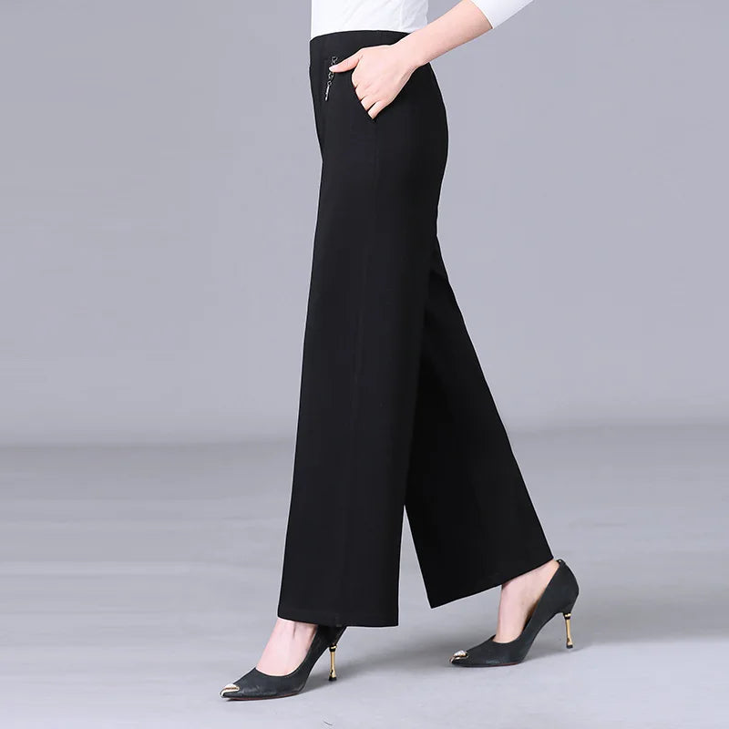 Women's High-waisted Wide-leg Pants for Spring and Fall—stylish, Casual Striped Trousers.