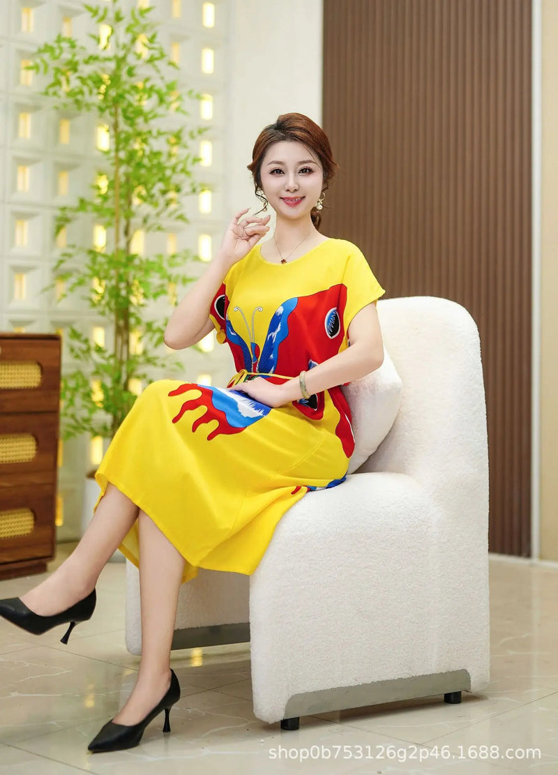 Loose Middle Aged Mother Nightwear Dress Big Size Short Sleeve Women's Sleepwear Night Shirt Summer Nightgown Loungewear
