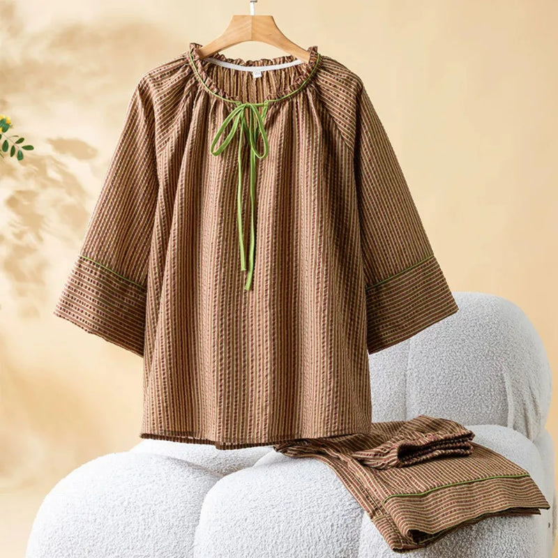 100% Cotton Pajamas for Women Nightwear Striped Princess Sleepwear New Spring Summer Two-pieces Pijama Female Pajamas Home Wear