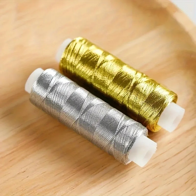 2pcs/Deluxe Golden, Silvery, Thread - 182.88 meter, Bright and Shimmering, for DIY Sewing, Embroidery, and Patchwork Crafts.