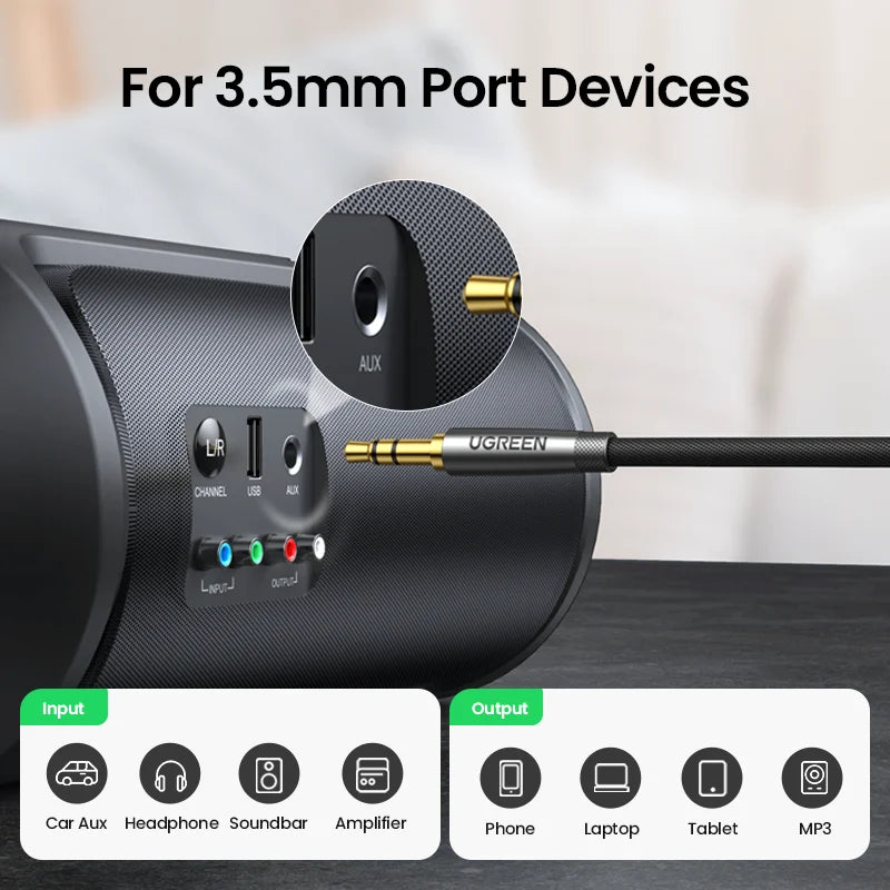 Ugreen Aux Cable Jack 3.5mm Audio Cable for iPhone 3.5 mm Male Cable Aux for Computer Headphone Xiaomi Laptop Car 3.5 Jack Cable