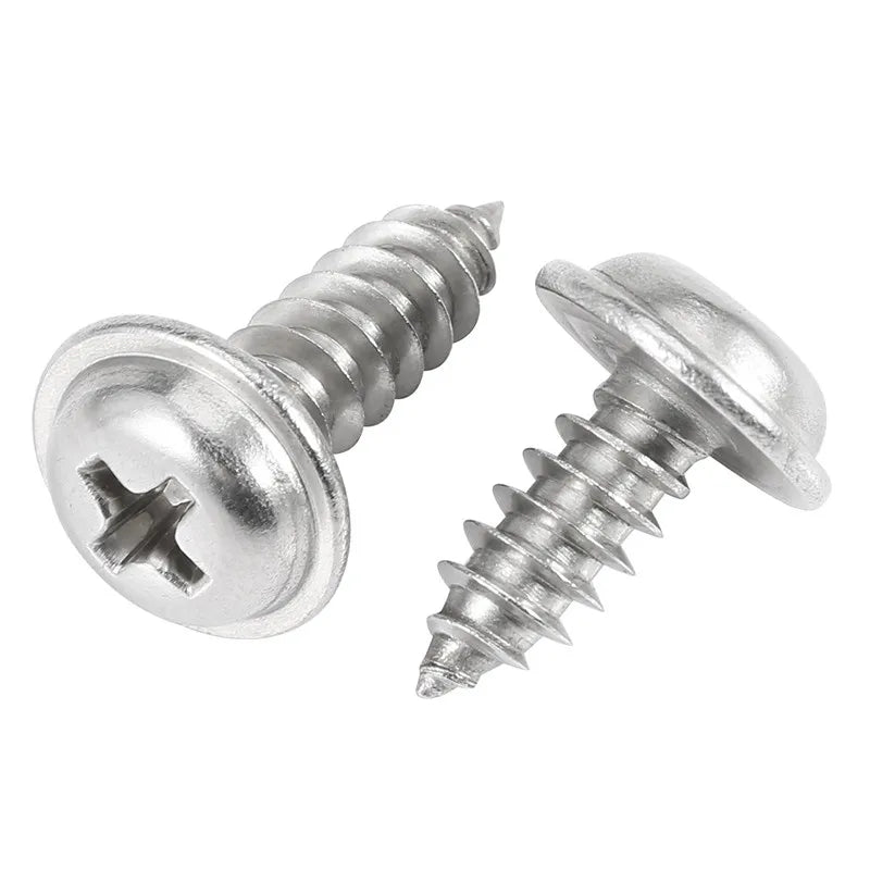 10/20/50pcs M1.7 M2 M2.3 M2.6 M3 M4 M5 Cross Round Head with Washer Self Tapping Screw 304 Stainless Steel Wood Screws