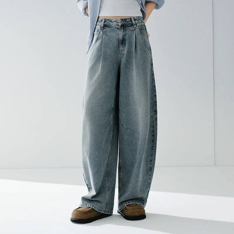 Semir Wide Leg Pants Denim Spring Pleated Loose Casual American Street Style Comfortable Trendy Casual Fashion Women 2026