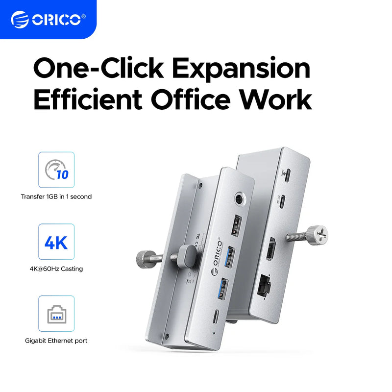 ORICO Aluminum 8 in 1 USB Clip Hub With Power Supply Suitable for High Speed 10GBPS Data Transmission on MAC OS PC