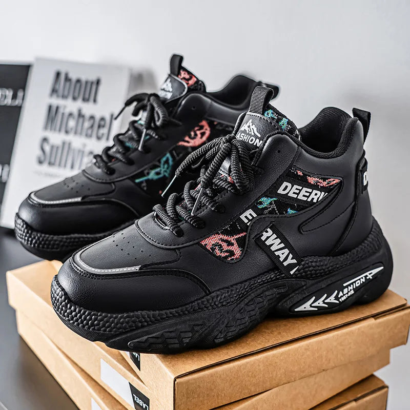 Mens Walking Shoes 2025 New High Top Thick Sole Anti Slip Comfortable Outdoor Casual Sneakers Trendy Skateboard Shoes for Men
