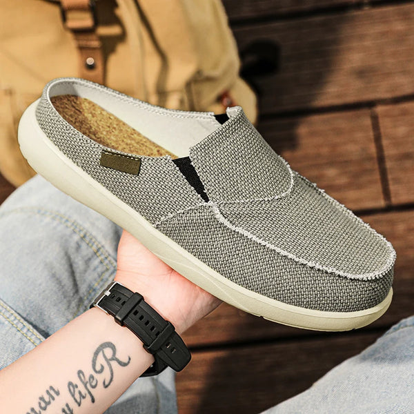 Canvas Slip on Half Shoes for Men Mules Casual Slippers Slides Indoor Home Dudes Summer Breathable Lightweight Big Size 47 48