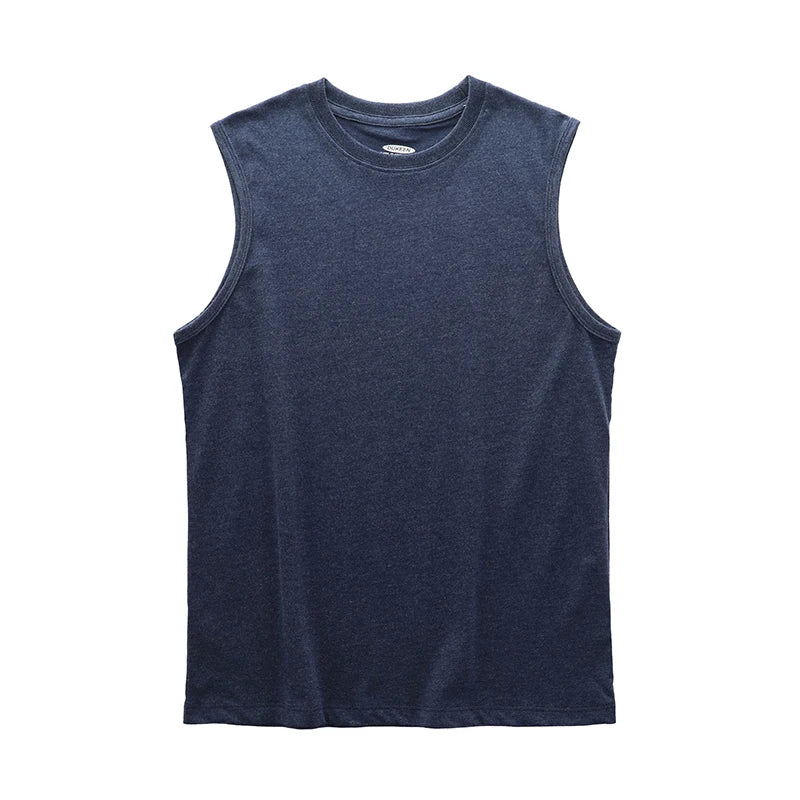 DUKEEN Sleeveless T-Shirt Men's Summer Cotton Tops Solid Color Fitness Clothes White Sports Undershirt Unisex