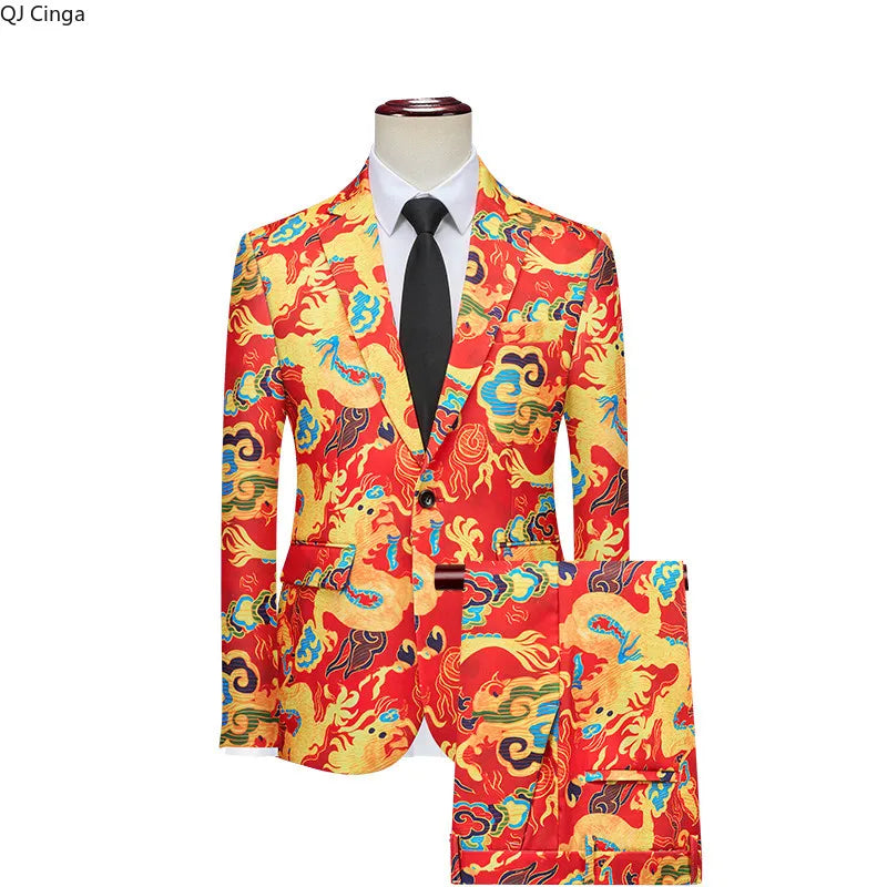2026 New Men Red Suit Set - Stylish & Comfortable for Weddings, Parties & Formal Events Asian Sizes Slim Fit Jacket and Pants.