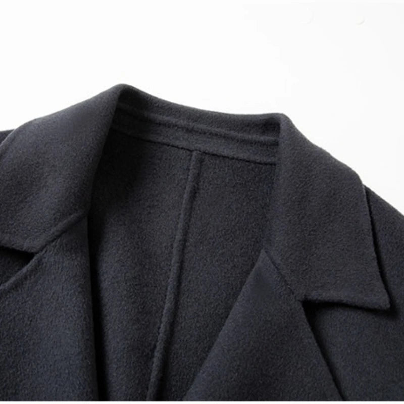 70.2% Virgin Wool Overcoat, Double-Faced Luxury Minimalist, Structured Warmth Design, Business Gentleman