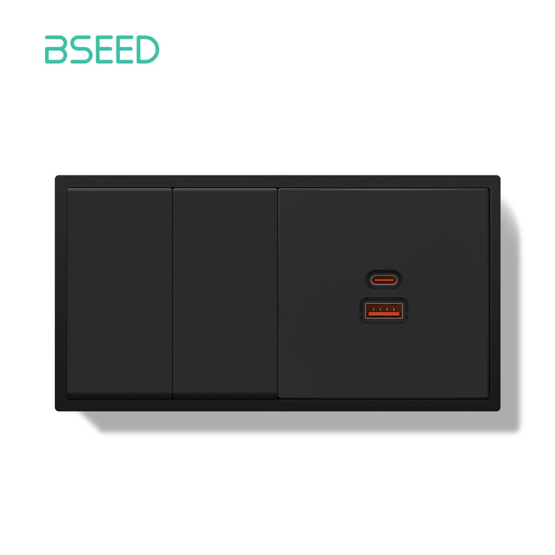 BSEED 1/2Gang 1Way Button Light Switch With 65W USB Type-C Fast Charge Socket Plastic Frame With LED Indicator Dimmer Switch