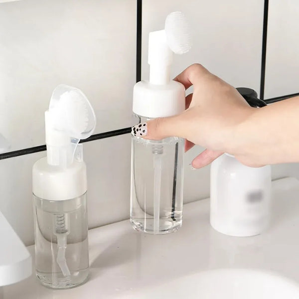 2pcs Mousse Face Wash Bottle - with Massage Cleaning Brush Head,Travel Bottle,Facial Cleanser Mousse Cosmetic Cleaning tool