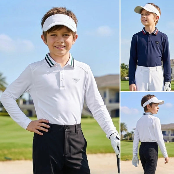 PGM Children's Golf Sports Top Boys Ribbed Collar Ice Silk Cool Long Sleeve Outdoor Golf T-shirt YF900