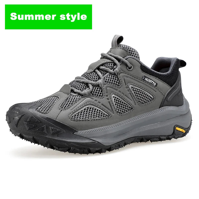 HUMTTO Hiking Men Shoes Non-slip Men's Sports Shoes Leather Safety Walking Outdoor Sneakers for Man Breathable Trekking Boots