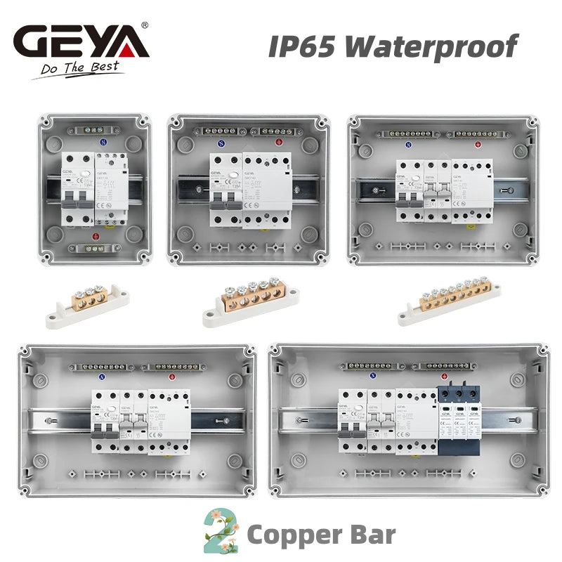 ប្រអប់ចែកចាយអគ្គិសនី GEYA 5/8Ways ការពារទឹកជ្រាប ជាមួយនឹងប្រអប់ខ្សែភ្ជាប់ប្លាស្ទិក MCB សម្រាប់ឧបករណ៍បំបែកសៀគ្វី