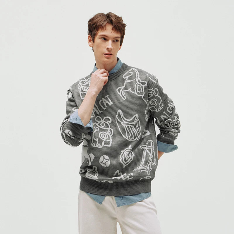 Semir New Year Sweater Men 2026 Spring Soft Jacquard Crew Neck Casual Fashion Comfortable Versatile Knitwear Top