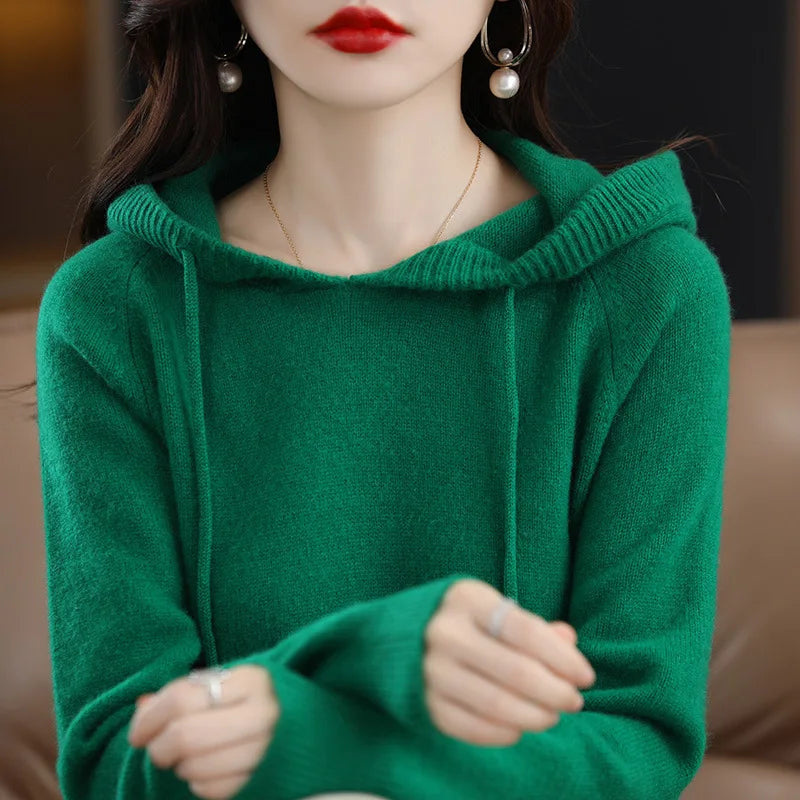 Korean Spring Autumn Knitwears Pull Femme Hooded Sweater For Women Thick Long Sleeve Top Loose Pullover Sueter Invierno Mujer